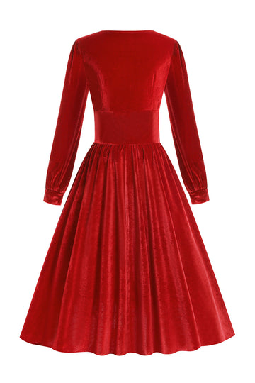 Vestido vintage de veludo vermelho Midi